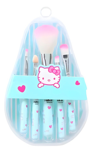 Brochas Hello Kitty Set 5 Maquillar Estuche Gota Plástico