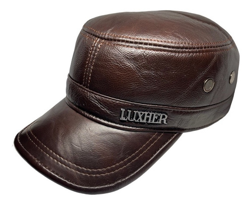 Gorra Jockey Cuero Genuino Lujo Luxher Militar Mod. Zúrich