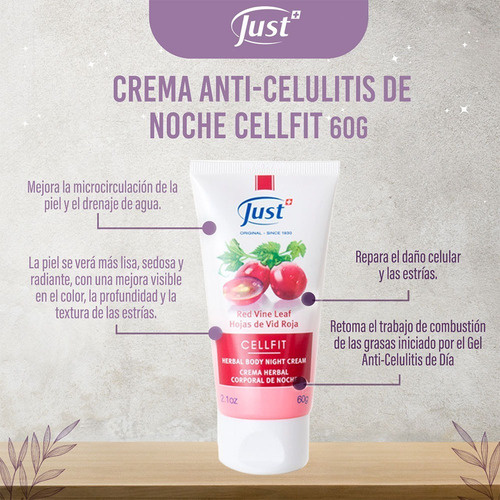Imagen 8 de 8 de Crema Anti Celulitis De Noche Cellfit 60 Gr Swiss Just