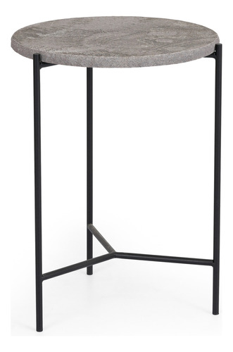 Mesa Lateral Em Pedra Natural E Aço Carbono 60 Cm Pietra Cor Preto