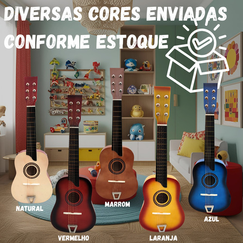 Violão Madeira Infantil Semi Profissional Com Corda Em Aço - Mini Violao Infantil Semi Profissional Madeira Aprendizagem