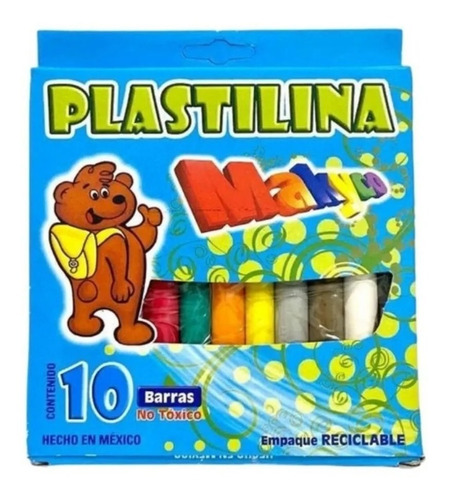 Plastilina Caja C/10 Barras Colores Diferentes 10 Cajitas 