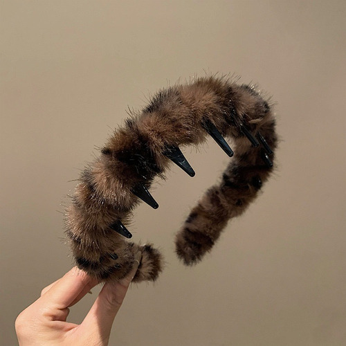 Aro De Peluche Dentado Con Estampado De Leopardo Retro Para