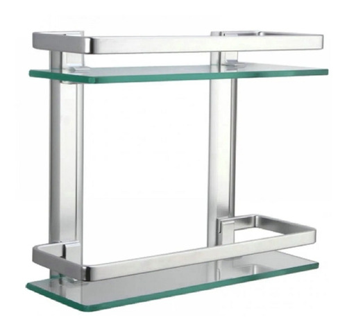 Organizador Doble Estante Vidrio Y Aluminio Para Baño Ducha