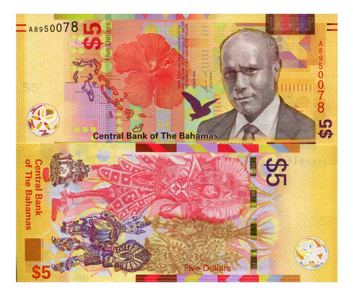 Billete De Bahamas 5 Dollars Sir Cecil Wallace 2020 Nvo. S C