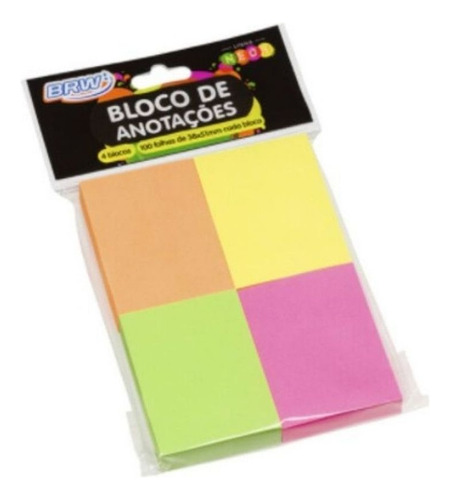 Bloco Smart Notes 38x51mm Colorido Neon 100fls. - 4 Blocos Cor Mix