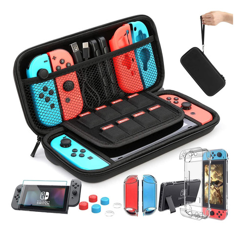 Kit Estuche Funda Para Nintendo Switch Heystop 9 En 1 Negro