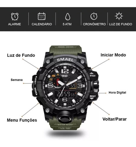 Relógio Masculino Tático/militar Smael Verde Exército.