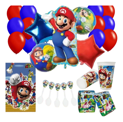 Decoración De Cumpleaños Temática Mario Bros + Globos