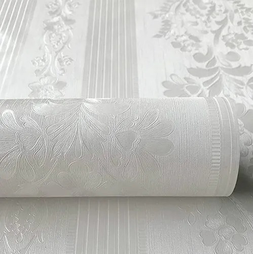 Papel Tapiz Adherible Textura Blanco Rosas 10m X 45cm Tp103