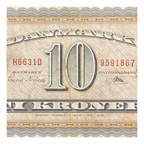 Dinamarca - 10 Kroner - Año 1957 - P #44