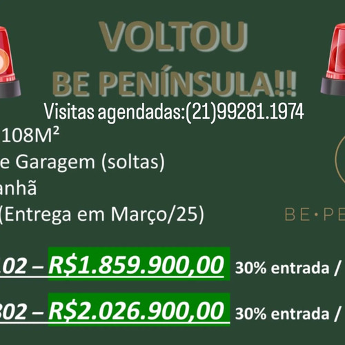 3qtos Com 2 Banheiros No Melhor Ponto Da Península Na Barra.