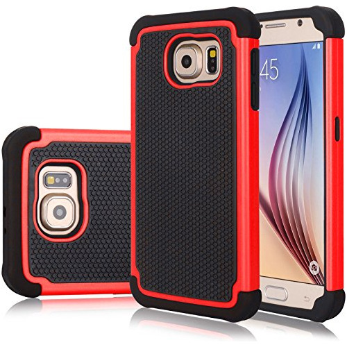 Funda Para Galaxy S6 G920 Rojo Plastico Duro Outer + Goma-02