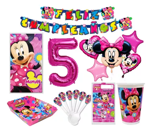 Kit Decoración Fiesta Minnie Mouse 12 Personas Con Globos