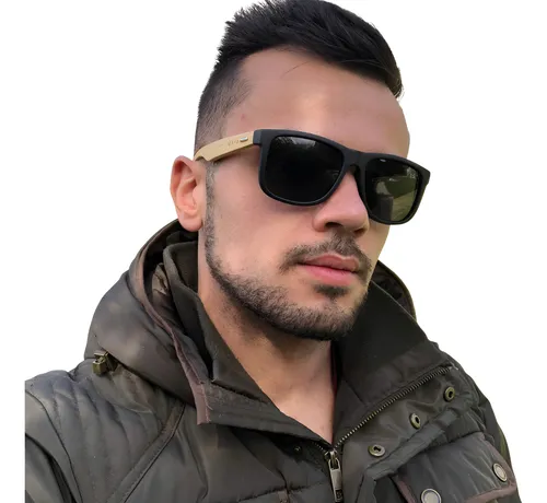 Óculos De Sol Masculino Polarizado Maya Glasses Madeira Bambu Classic Preto Case