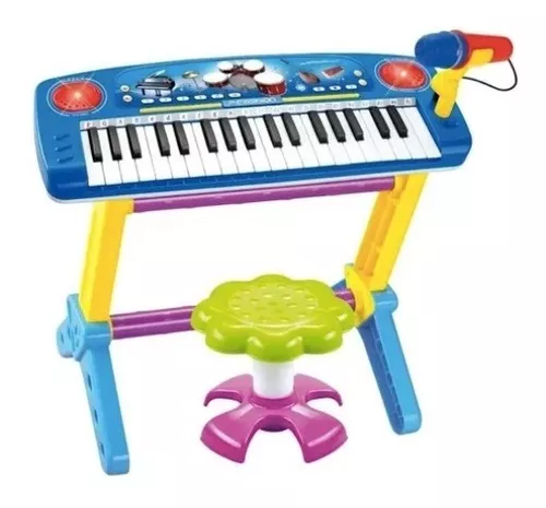 Piano infantil 37 Teclas com Microfone Banquinho Luzes e 22 Canções US