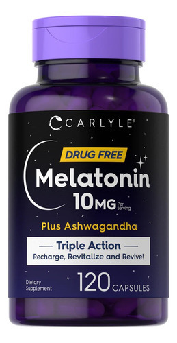 Imagen 2 de 5 de Carlyle Melatonina 10mg Triple Acción Melatonin 120 Capsulas Sabor Sin Sabor
