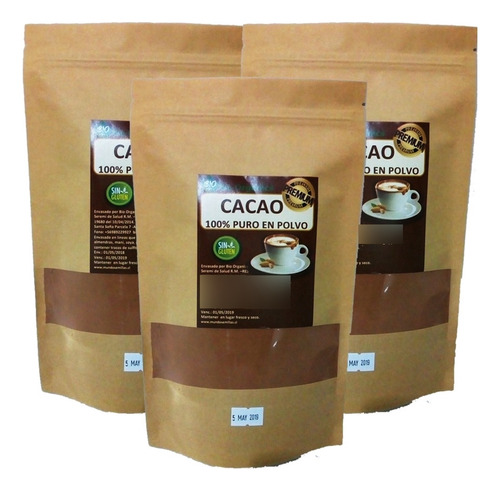 3 Bio Org Paquetes 600 Gr Cacao 100% Puro 0% Grasa 0% Azucar