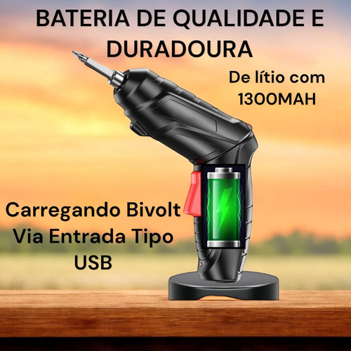 Parafusadeira Elétrica Portátil Bateria Usb 4.2v Kit 45 Pçs