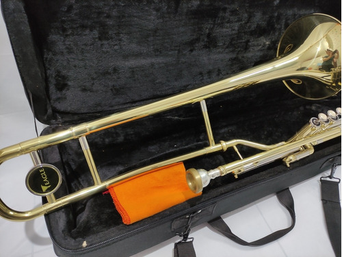 Trombone Sib Longo Eagle Tv 602 Completo Impecável  Dourado