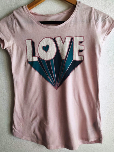 Remera Niña Old Navy Manga Corta 10-12 Love Rosa