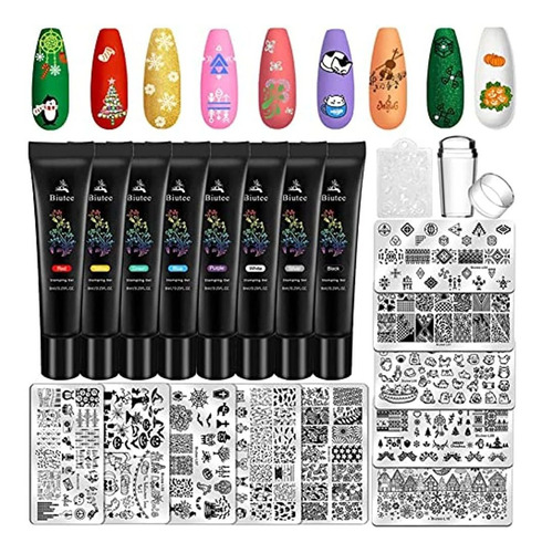 Juego De Placas De Estampado De Uñas Biutee 8 Piezas Gel De 