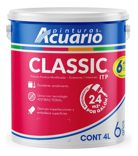 Pintura Vinílica Classic Acuario 4 Litros Color Blanco Acabado Mate