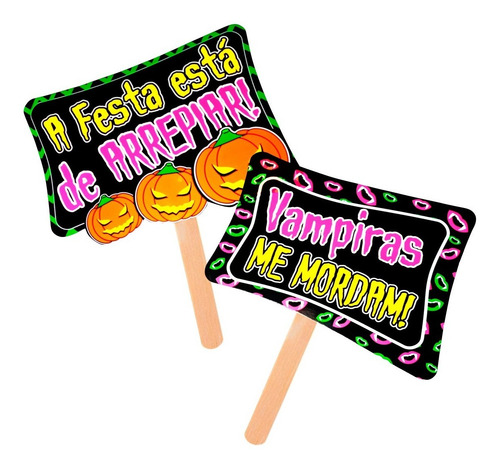 Imagem 6 de 6 de Placas Divertidas Halloween Neon - Kit 10 Unidades