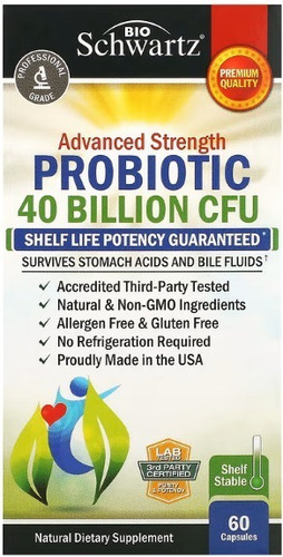 Probiótico de potencia avanzada, 40 mil millones de CFU, 60 cápsulas con sabor sin sabor