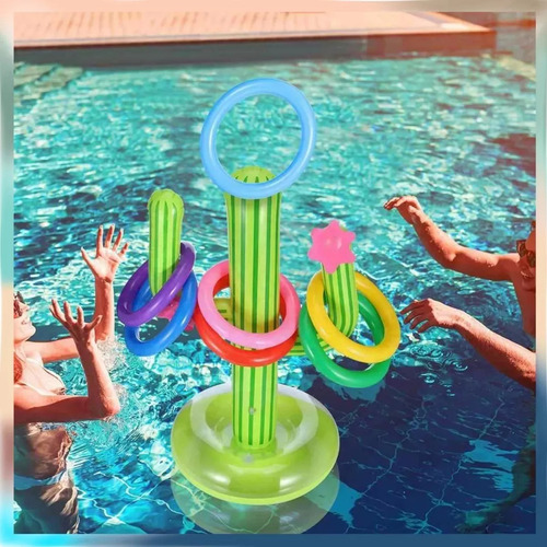 Juego Inflable De Cactus Lanzamiento De Aros Para Alberca F Color Verde