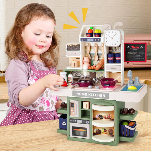 Cocinas Infantiles 33pcs, Cocina De Juguete Con Luz Y Vapor