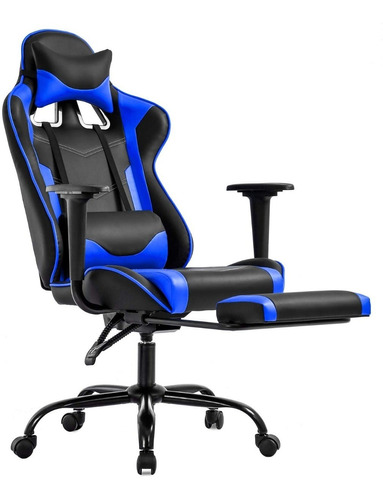 Silla Gamer Escritorio Bestoffice Azul Ergonómico Reposapiés