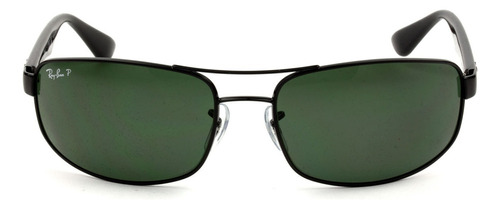 Anteojos de sol Ray-Ban RB3445 Standard con marco de metal color polished gunmetal, lente green de cristal clásica, varilla black de metal