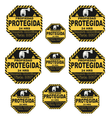 Sticker Calcomania Zona De Vigilancia Con Camaras 9 Pza Gt3