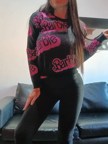 Sweater De Lana Rosa  Barbie Negro Fucsia Mujer