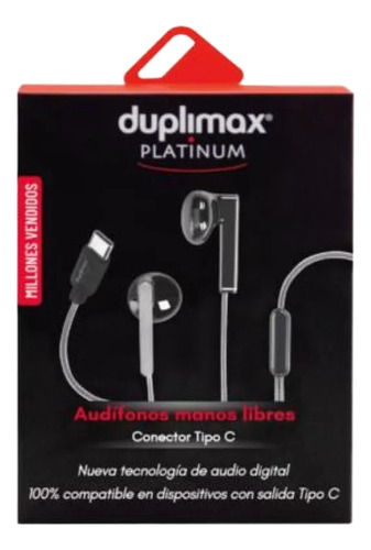 Audifonos Manos Libres Duplimax Conector Usb Tipo C, 112041 Negro