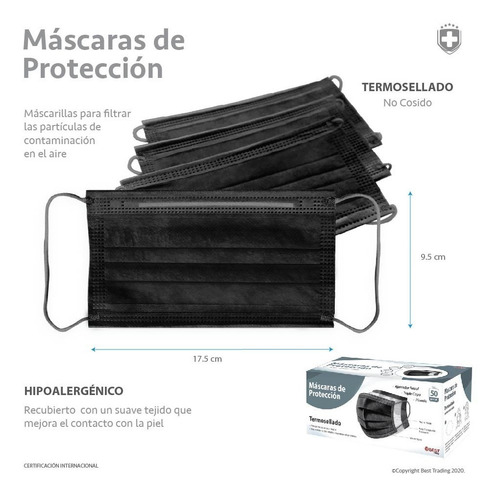 50 Cubrebocas Tricapa, Termosellado, Plisado, Ajuste Nasal