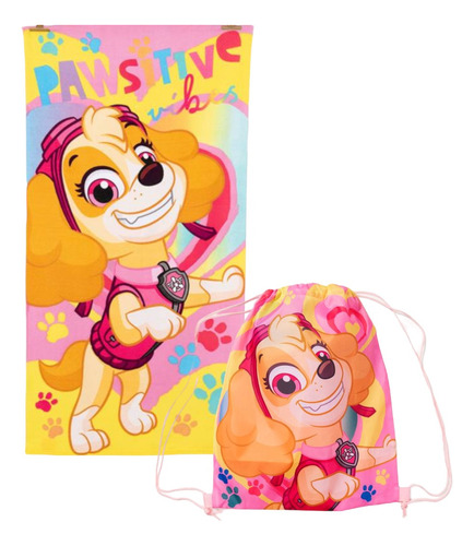 Toalla Playa Paw Patrol Sky Niña 70x140cm + Morral Cordel