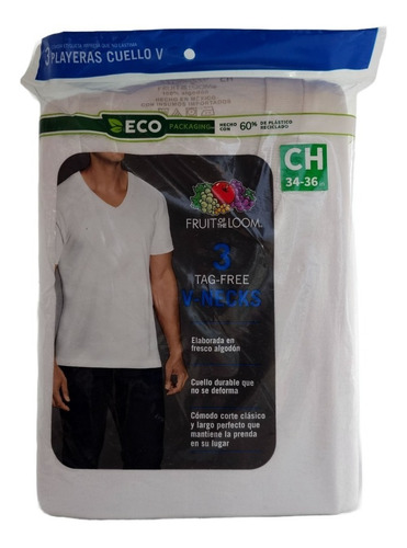 Fruit Of The Loom Playera Cuello V Cab 3 Pack Mod 2525vm Tda