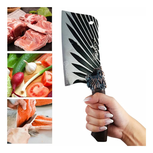 Cutelo Faca Machado Inox Churrasco Grande Osso Carne Cor Prata