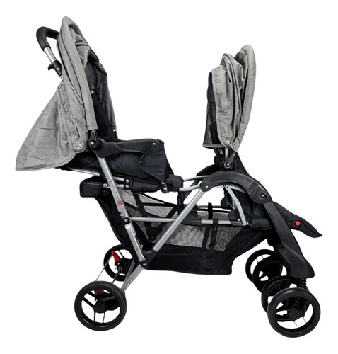 Carriola Gemelar Para Bebe Ruedas Con Freno Plegable Reclina Color Gris Chasis Gris