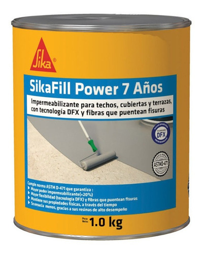 Sikafill 7 Power Impermeabilizante Acrílico Cubierta 1kg Color Gris