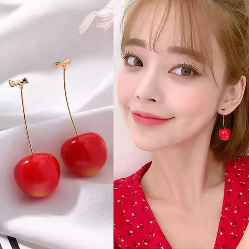 Ee 2 Pares Aretes Colgantes Cereza Kawaii Para Mujer Largos