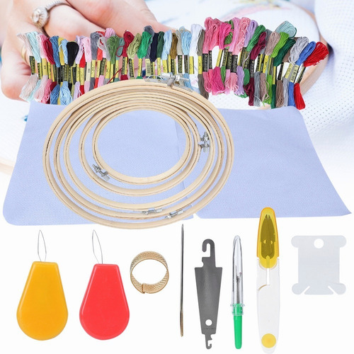 Hilo Bordado Madejas Set Agujas Coser Diy 5 Bambú