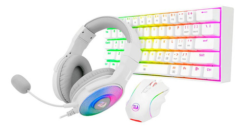 Kit Gamer Redragon Teclado Y Mouse + Auricular S129w 3 En 1 Teclado Blanco