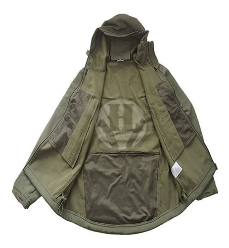 Imagen 4 de 6 de Campera Tactica Neoprene Softshell Verde Xxl Capucha Imperm