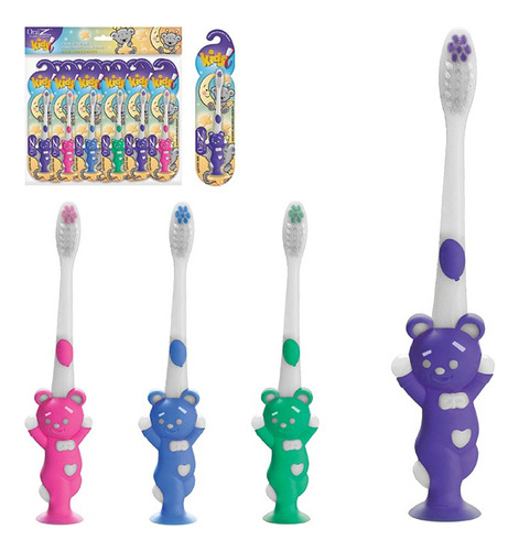 Kit 12 Escova Dental Infantil 3d Ursinho (cerdas Macia) Cor Cores Variadas