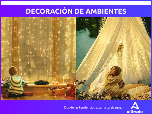 Cortina Led 3x3 mts 300 Luces 10 Tiras Lluvia Usb Alambre Control Efectos Decoraciones Navideñas