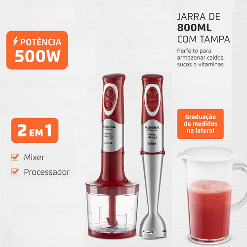 Mixer Premium Mondial M-10 500w Vermelho Com Inox 220v