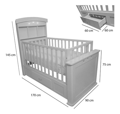 Cuna De Madera Para Bebe Junior Con Luz En Cabecera